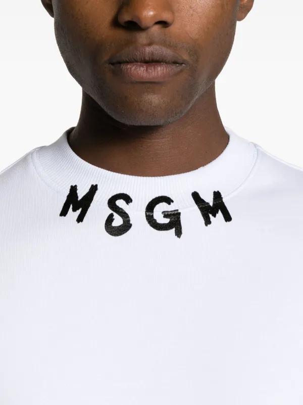 【関税&送料込】Msgm Sweatshirt With Logo Print MSGM logo-print Cotton Sweatshirt | White | FARFETCH