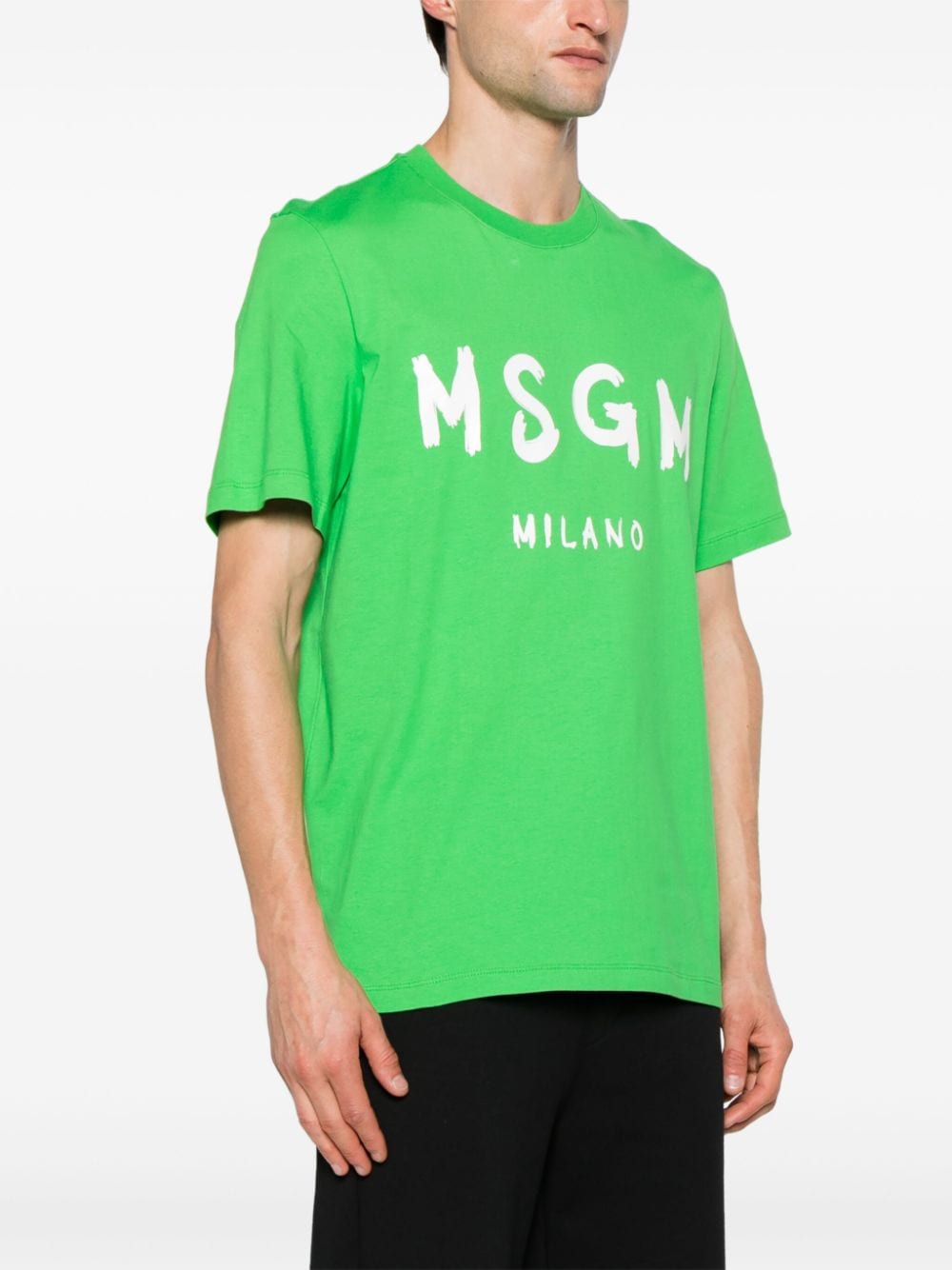 Shop Msgm Logo-print Cotton T-shirt In Green