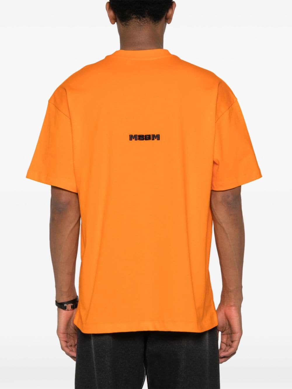 Shop Msgm Embroidered Logo Cotton T-shirt In Orange