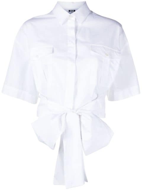 MSGM bow-fastening cropped cotton shirt