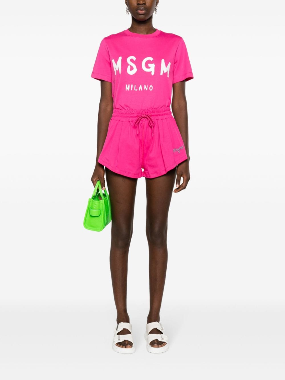 Shop Msgm Embroidered-logo Cotton Shorts In Pink