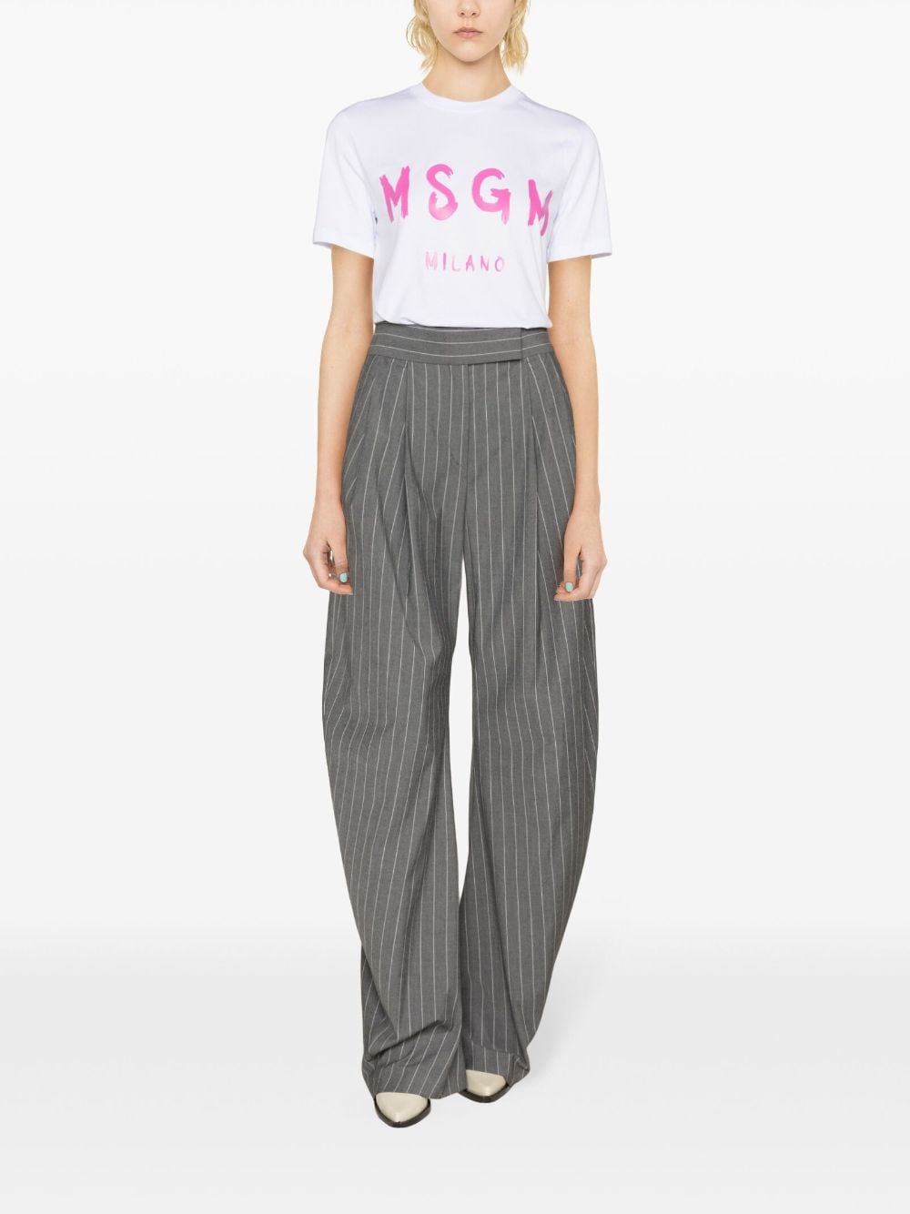 Shop Msgm Logo-print Cotton T-shirt In White