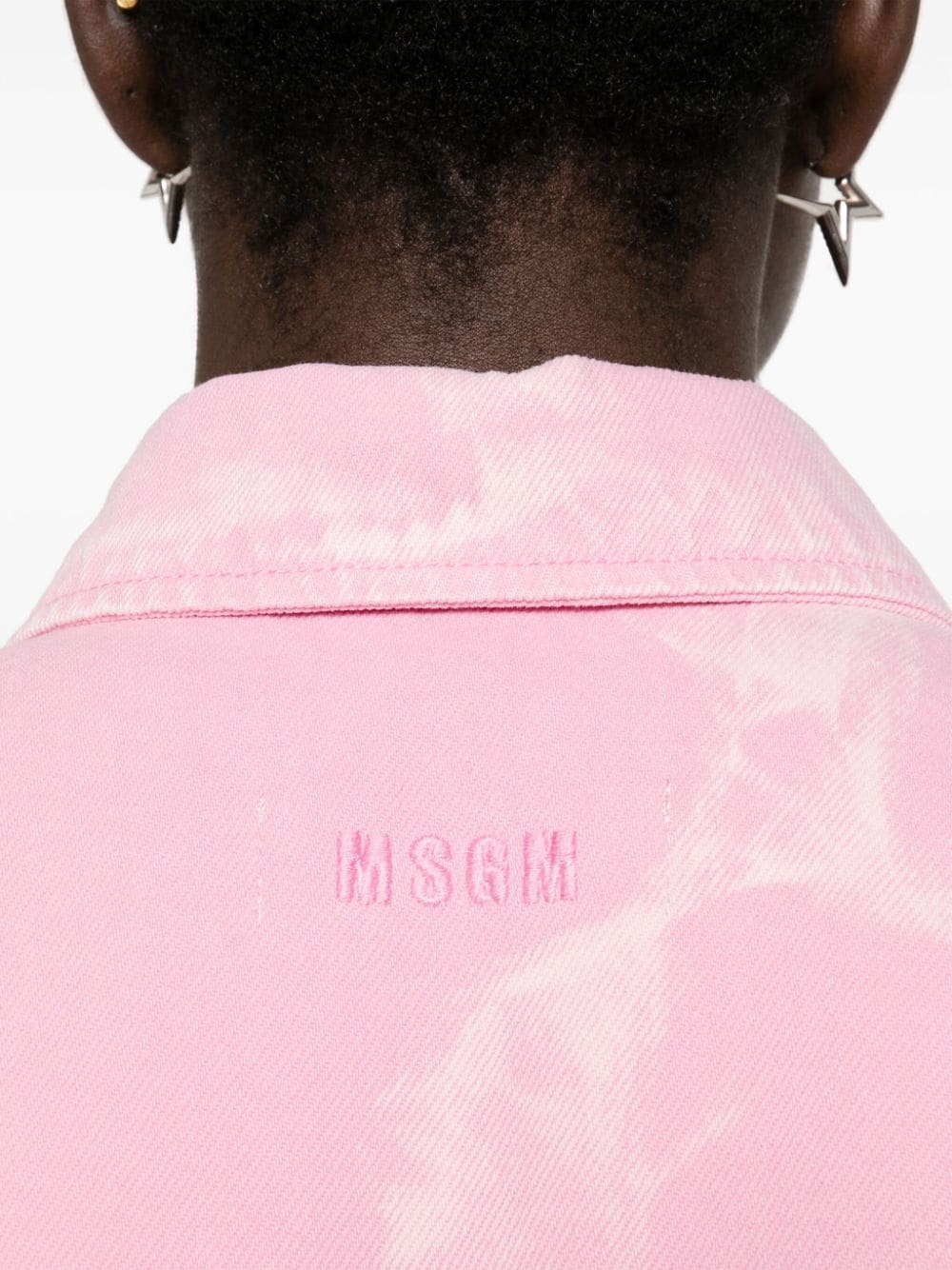 Shop Msgm Bleached-effect Denim Shirt In Pink