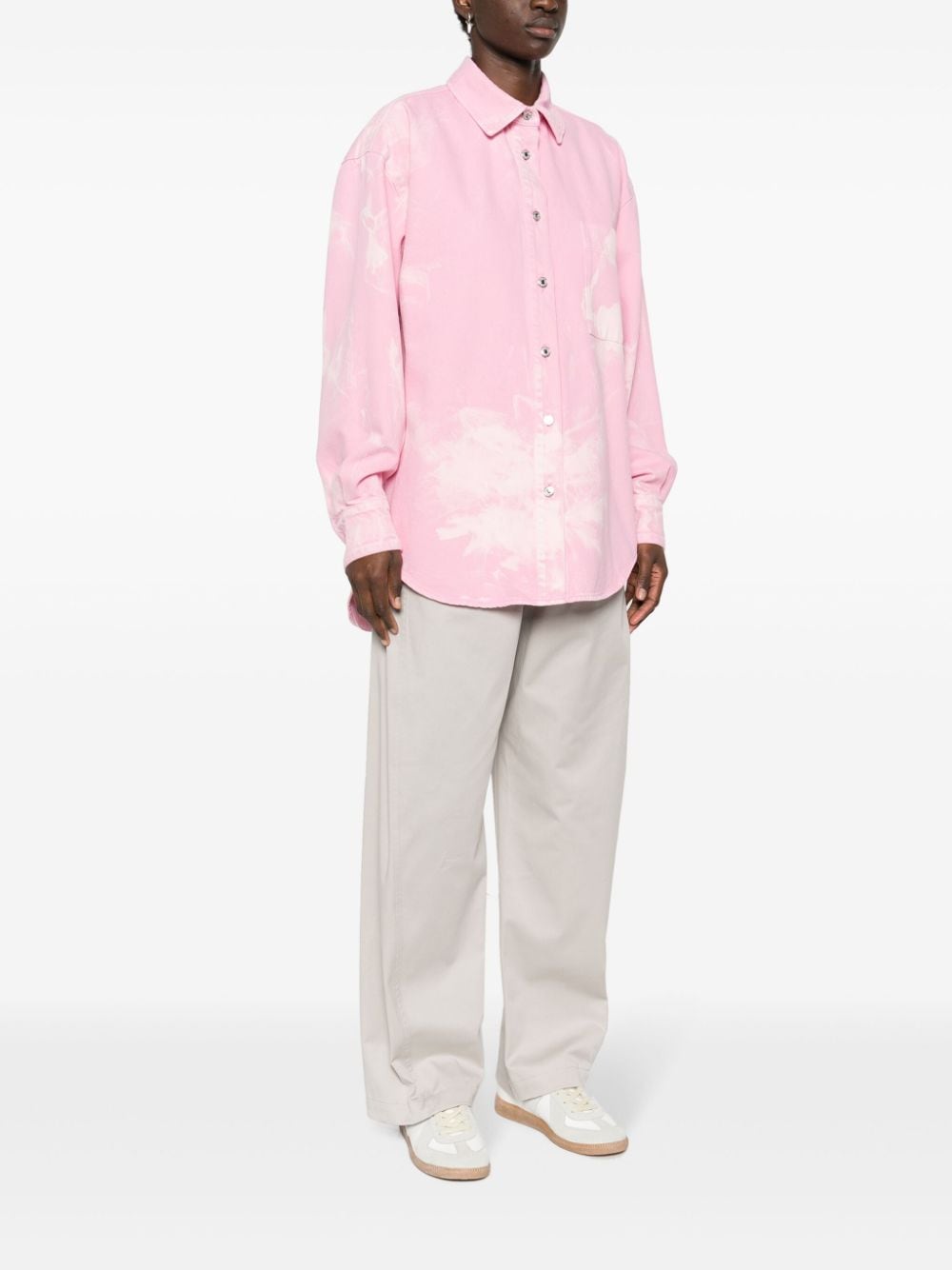 Shop Msgm Bleached-effect Denim Shirt In Pink