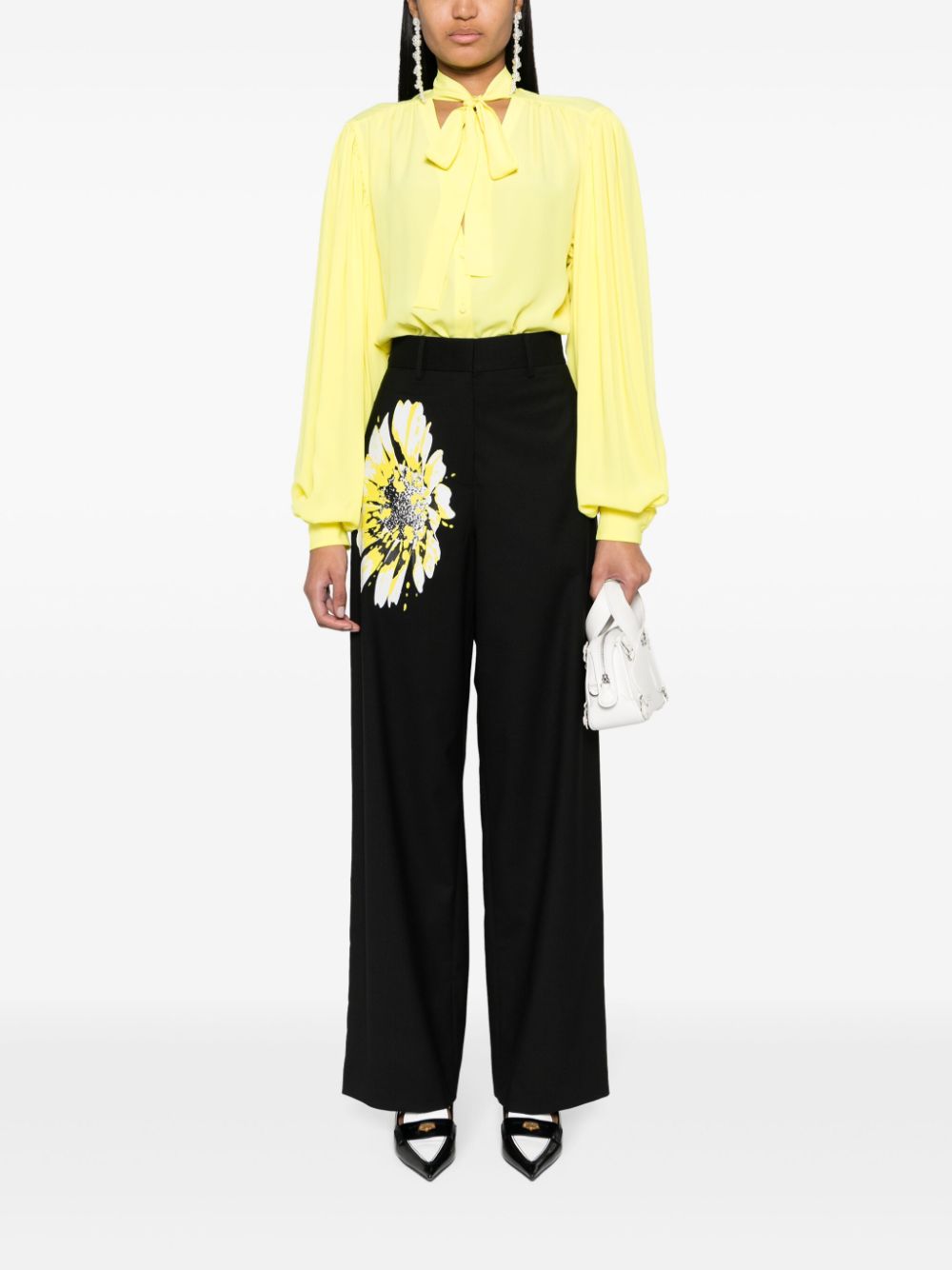 Shop Msgm Floral-print Concealed-fastening Tailored Trousers In Black