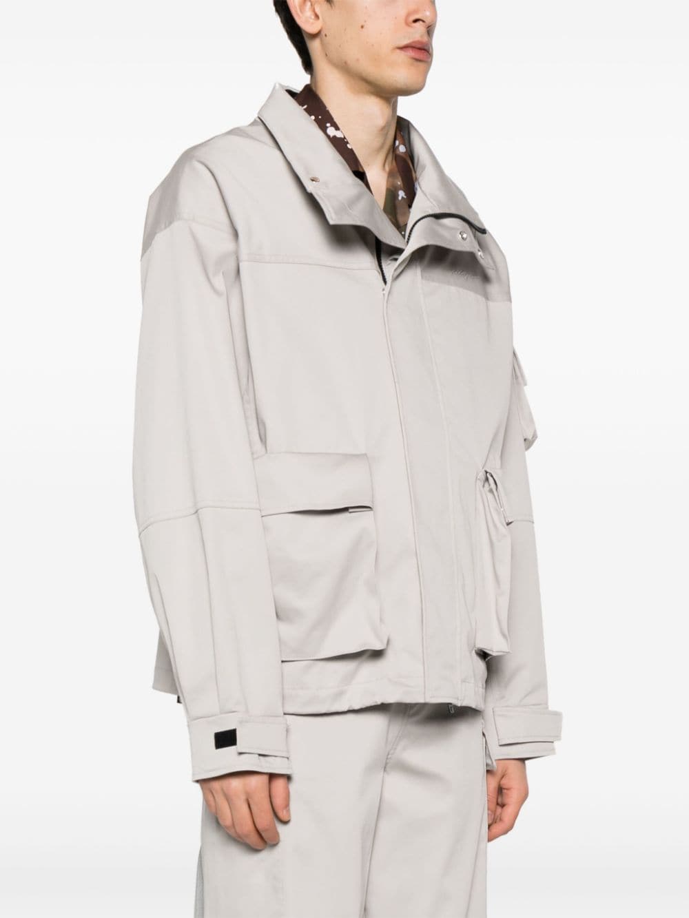 Shop Msgm Logo-embroidered Cargo Jacket In Grey