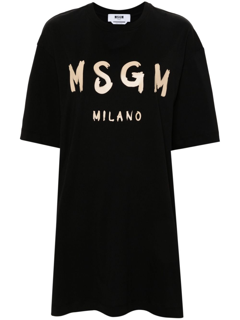 Msgm Logo-print Cotton T-shirt Dress In Black