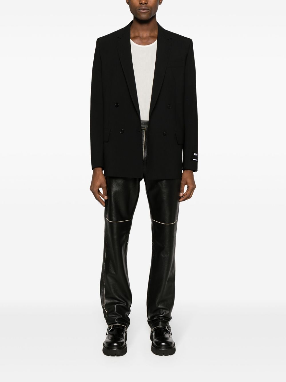 Shop Msgm Logo-patch Double-breasted Blazer In Black