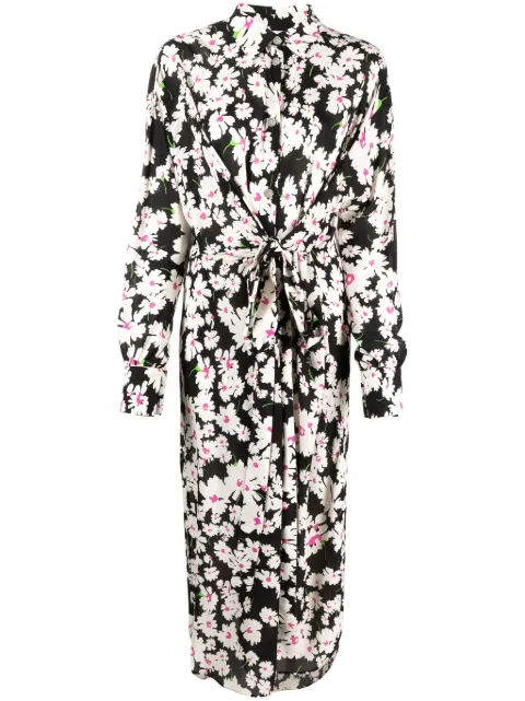 MSGM floral-print tie-fastening cady midi dress
