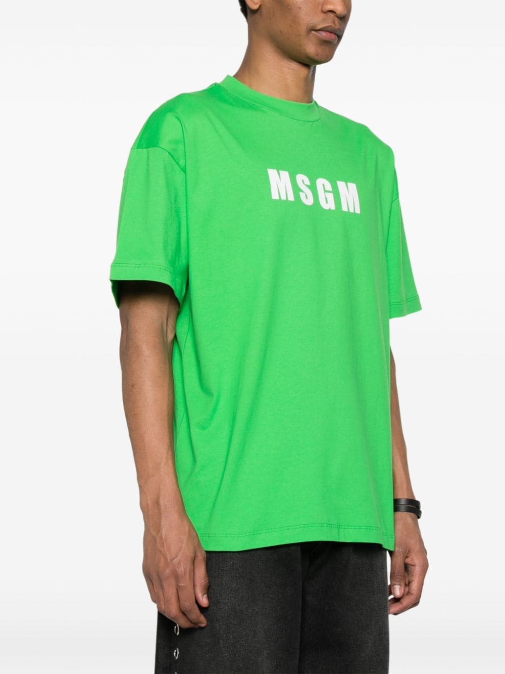 Shop Msgm Logo-print Cotton T-shirt In Green