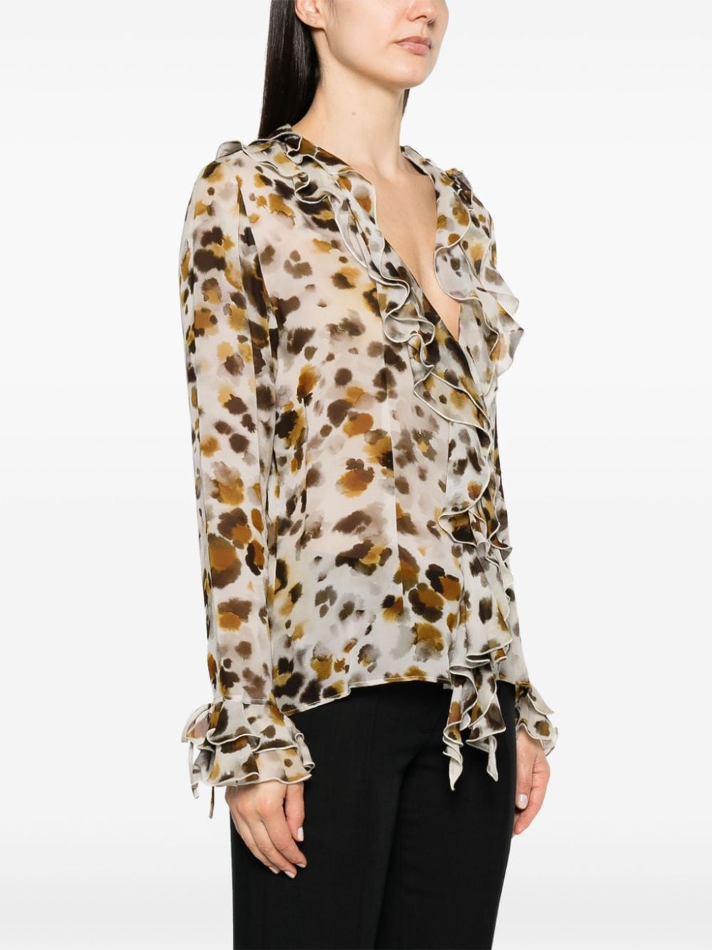 Shop Msgm Abstract-print Chiffon Blouse In Neutrals