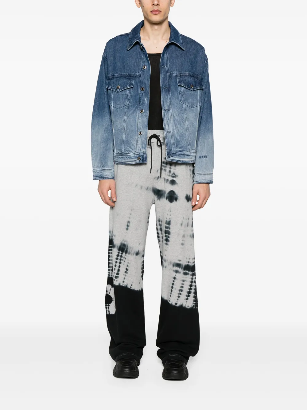 Shop Msgm Tie-dye Cotton Track Pants In Grey