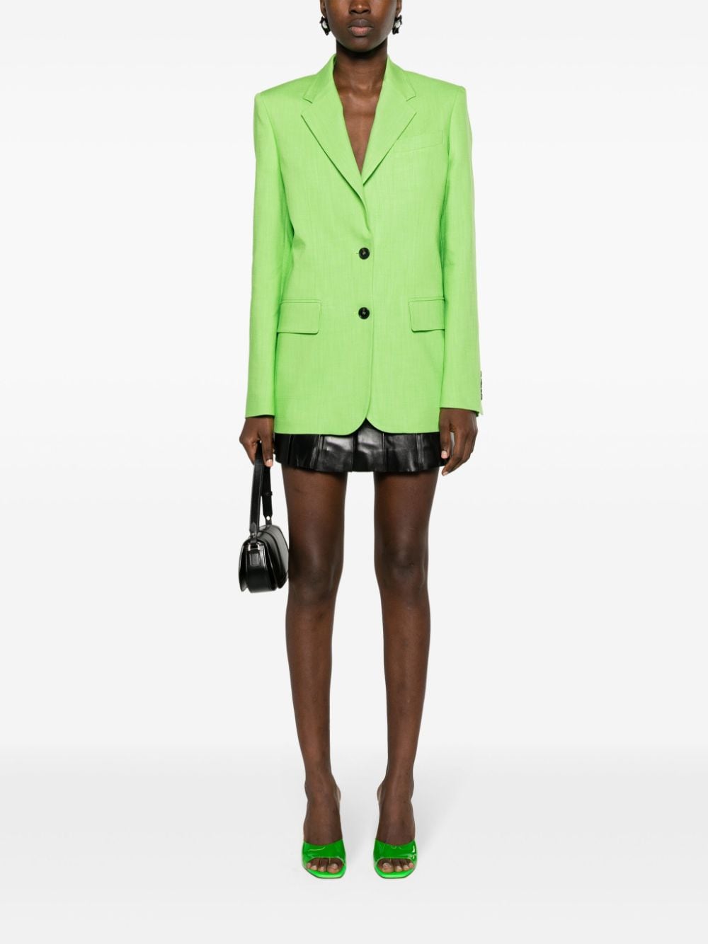 Shop Msgm Single-breasted Textured Blazer In Green