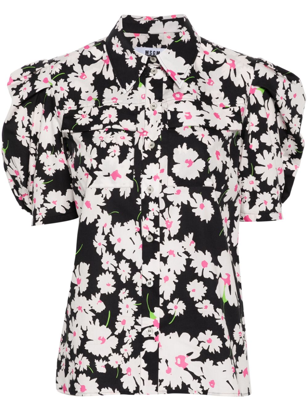 Msgm Floral-print Cotton Shirt In Black