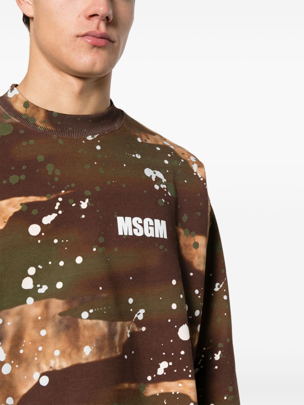 Shop Msgm Paint-splatter Cotton Sweatshirt In Brown