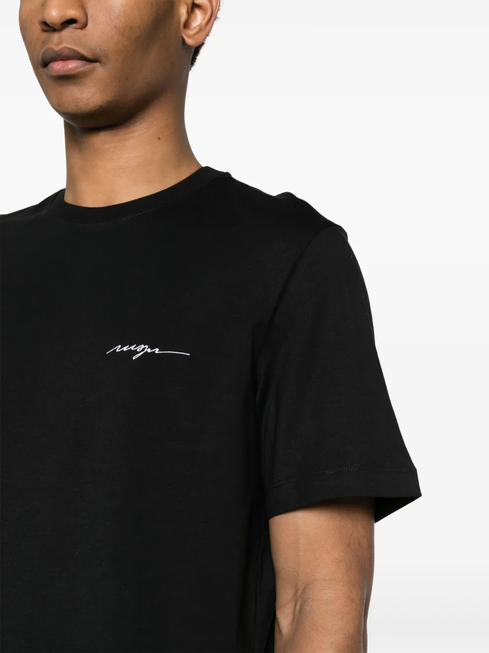 Shop Msgm Embroidered-logo Cotton T-shirt In Black