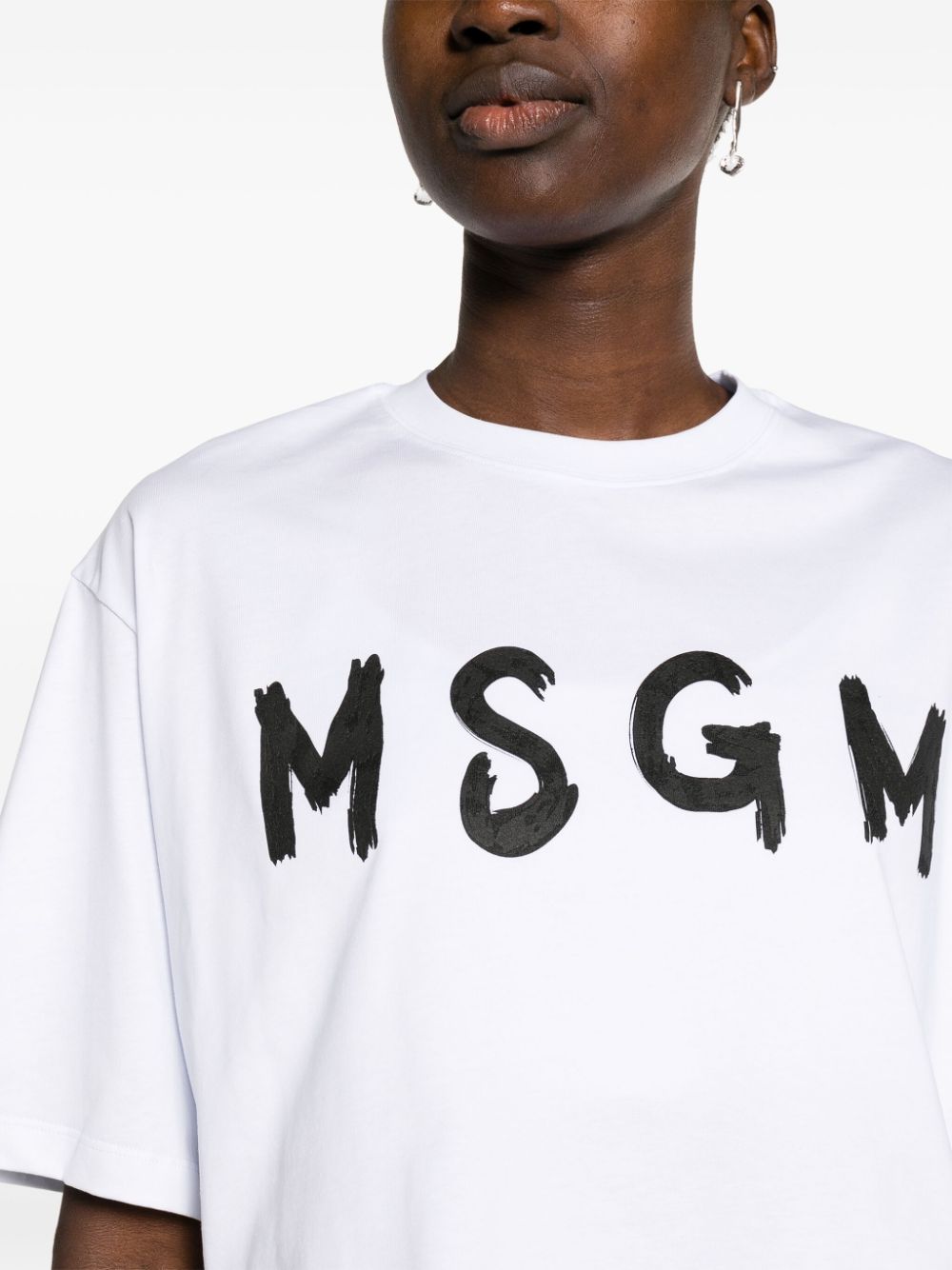 Shop Msgm Cropped Logo-print Cotton T-shirt In White