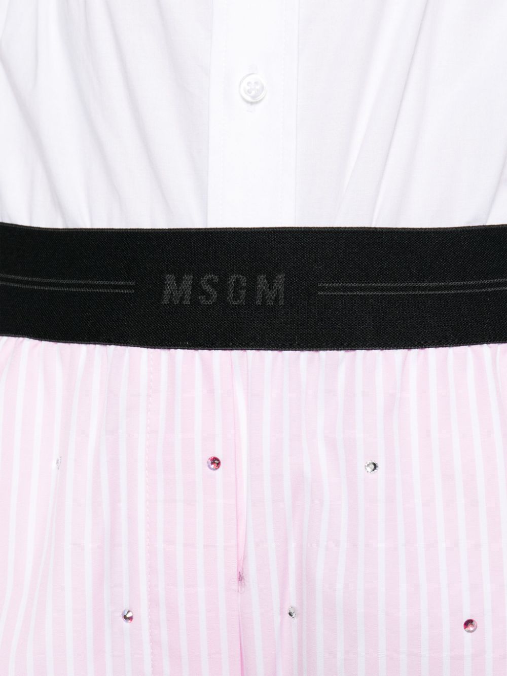Shop Msgm Rhinestone-embellished Striped Shorts In Pink
