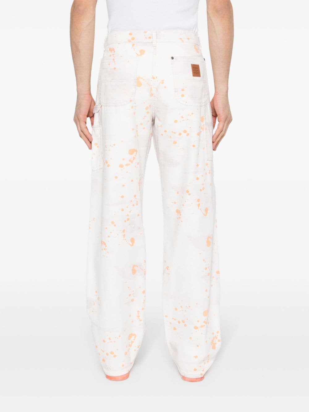 Shop Msgm Paint Splatter-detail Straight-leg Trousers In Weiss