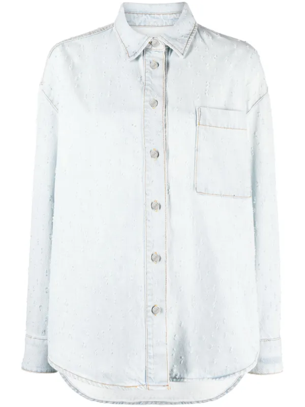 MSGM ripped-detail Denim Overshirt Blue FARFETCH IN