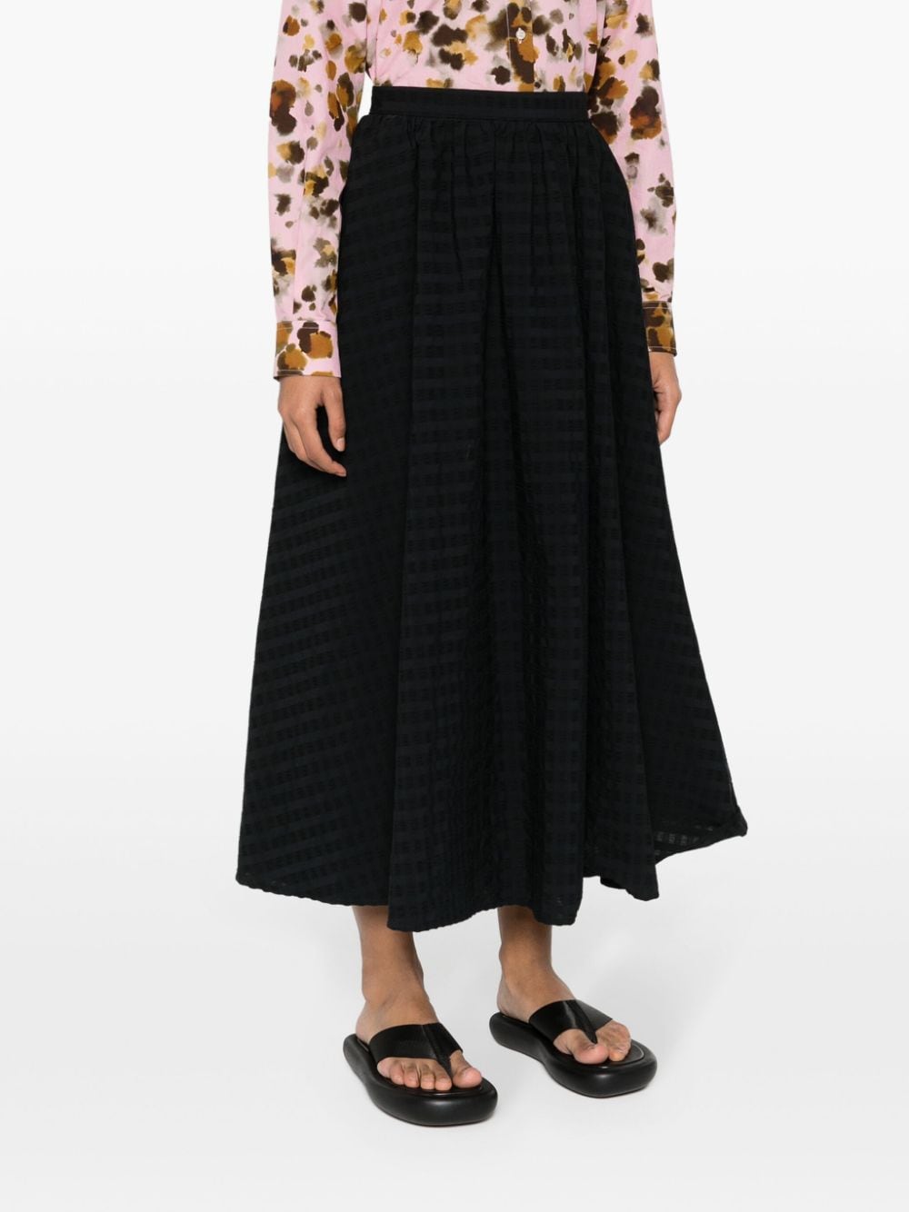 Shop Msgm Seersucker-embellished Skirt In Black