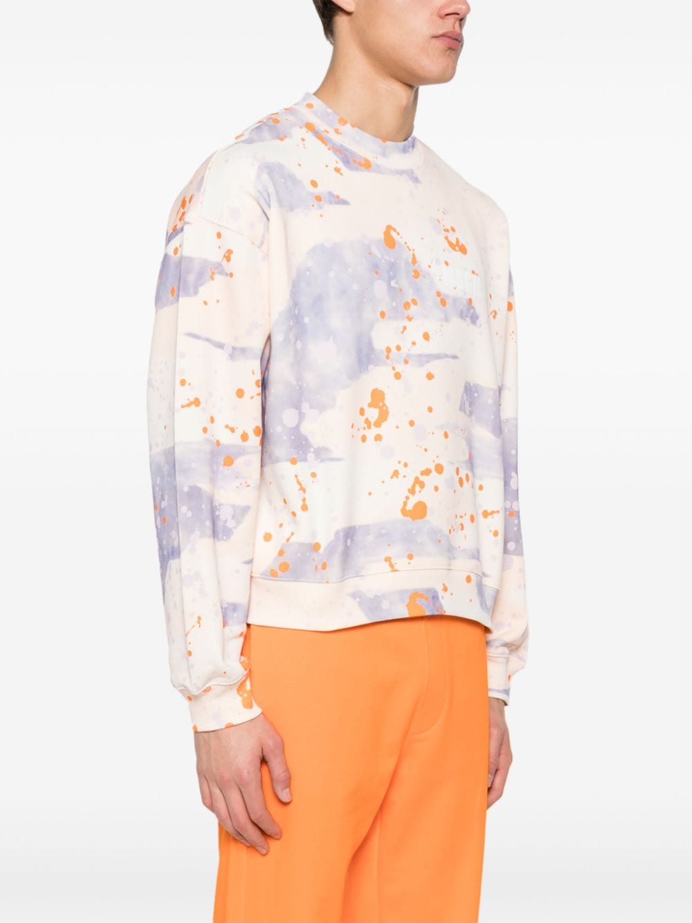 Shop Msgm Paint-splatter Cotton Sweatshirt In Neutrals