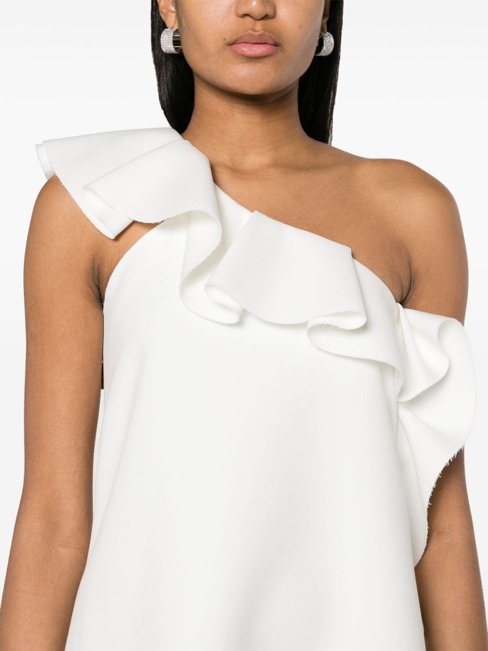 Shop Msgm Ruffle-trim Asymmetric Minidress In White