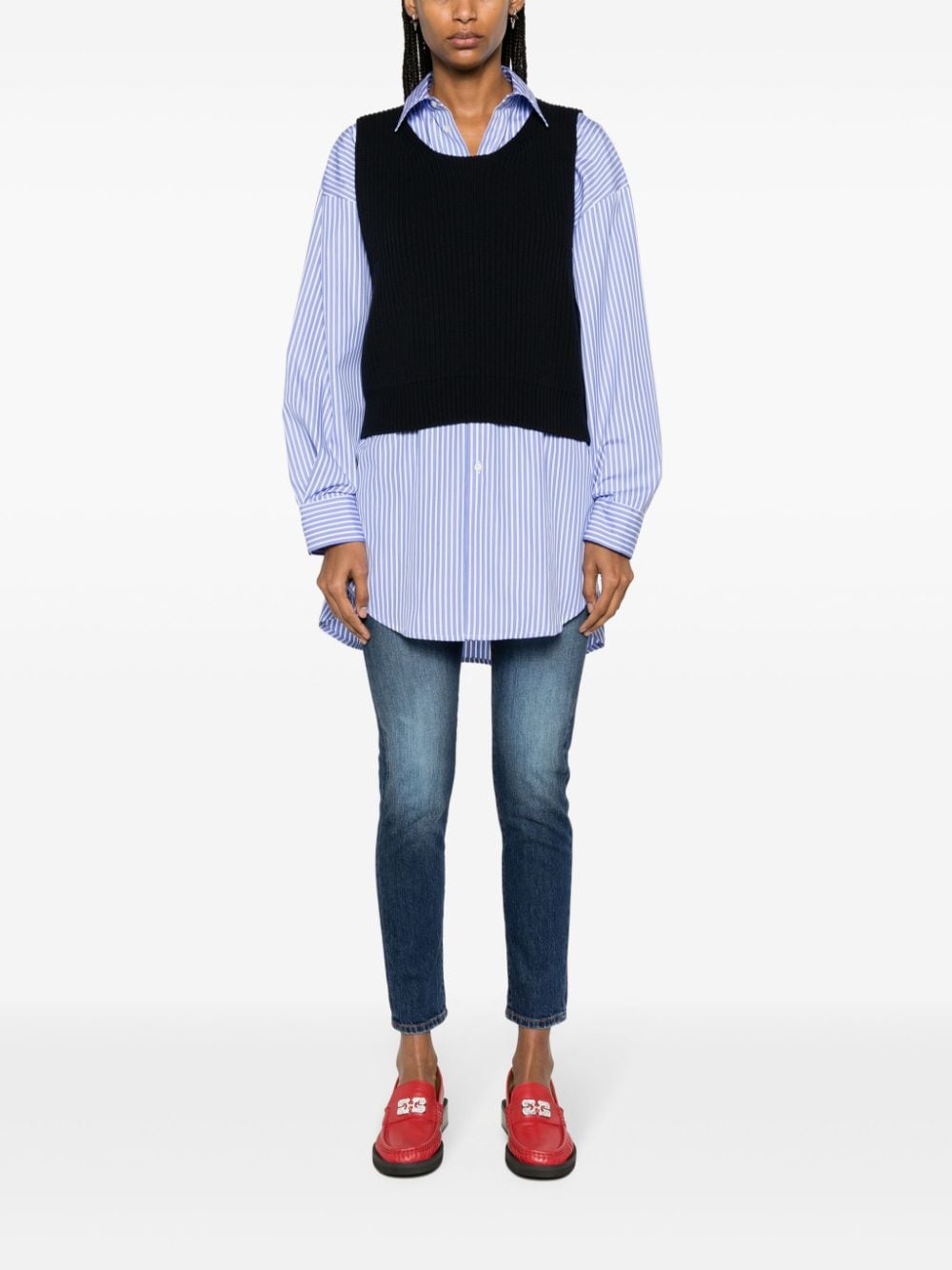 Shop Msgm Striped Layered Cotton Shirt In Blue