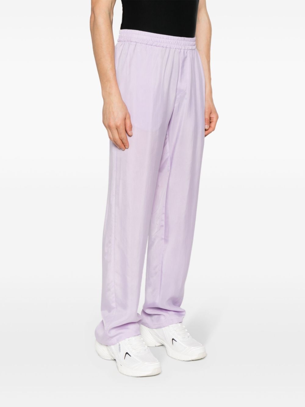 Shop Msgm Elasticated-waist Straight-leg Trousers In Purple