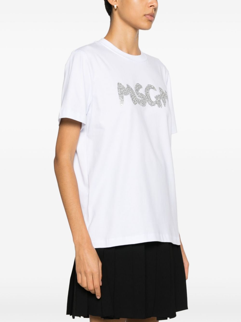 Shop Msgm Logo-print Glitter-detailed T-shirt In White