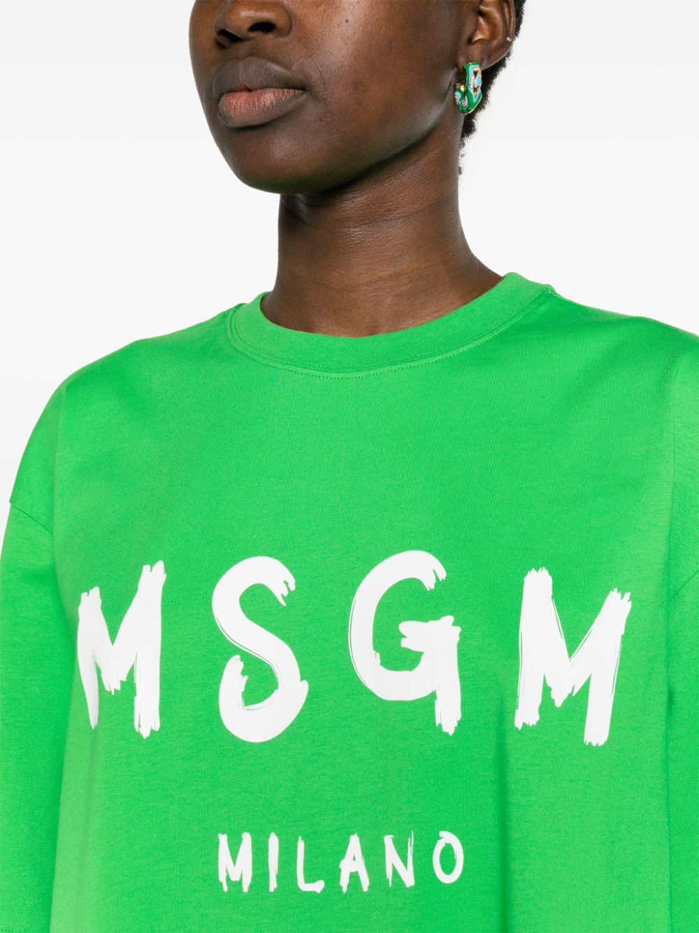 Shop Msgm Logo-print Cotton T-shirt Dress In Green