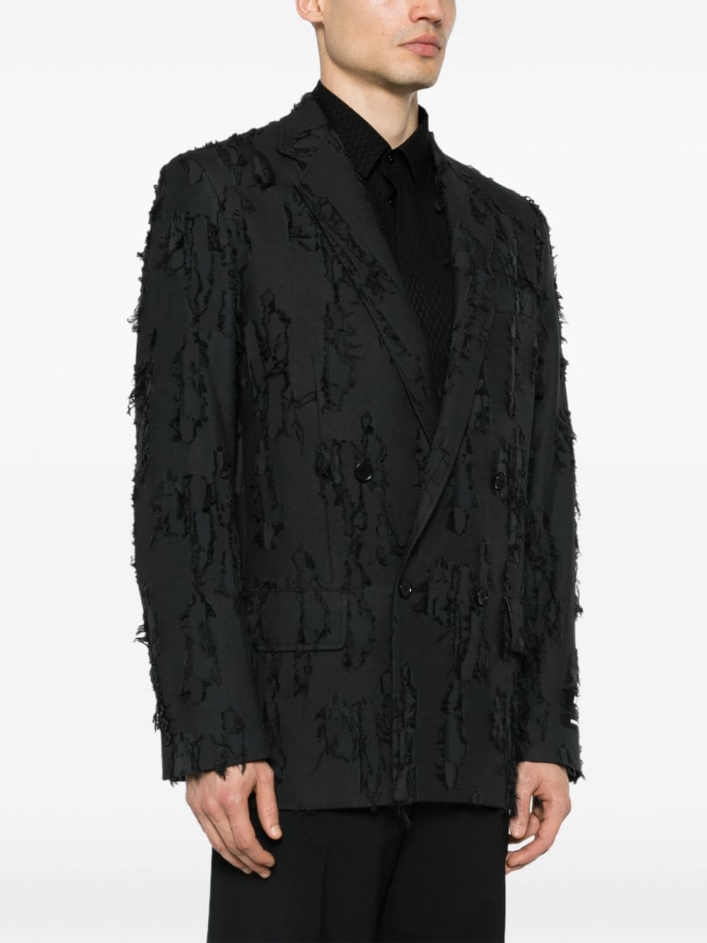 Shop Msgm Distressed Double-breasted Blazer In Black