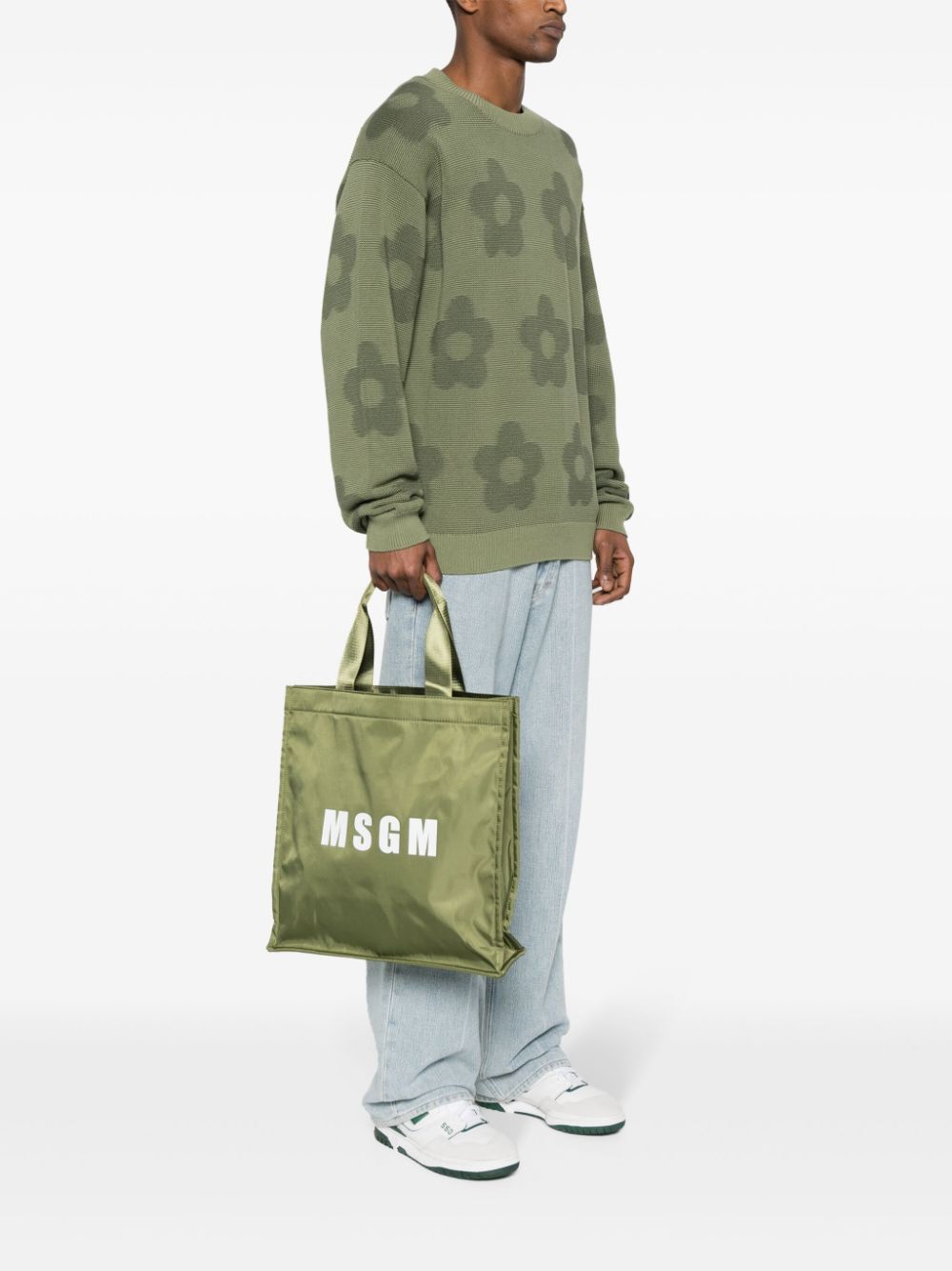 Shop Msgm Logo-print Tote Bag In 绿色