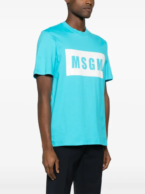 【送料&関税込】MSGM Blue T-shirt With Print On The Front An MSGM logo-print Cotton T-shirt | Blue | FARFETCH ZA