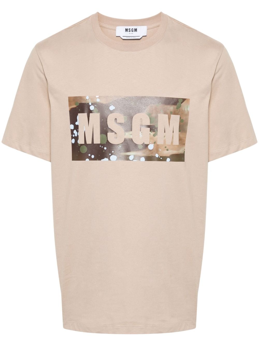 Msgm Logo-stamp Cotton T-shirt In Neutral