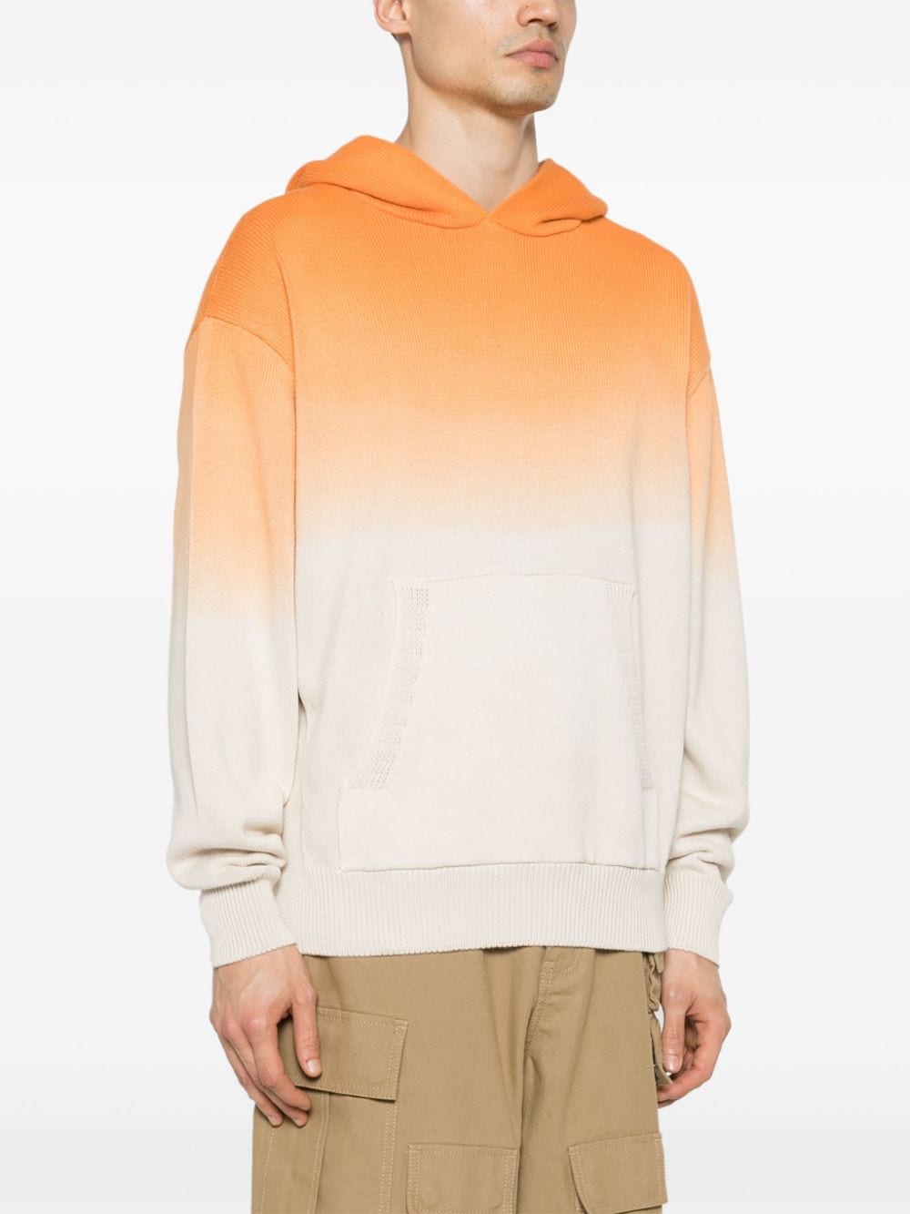 Shop Msgm Ombré Knitted Hoodie In Neutrals