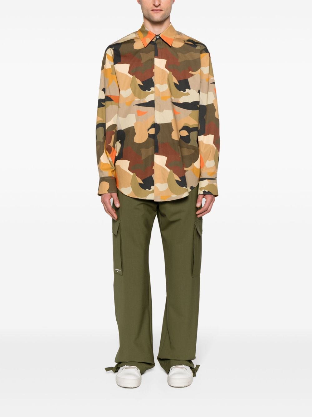 Shop Msgm Camouflage-print Cotton Shirt In Brown