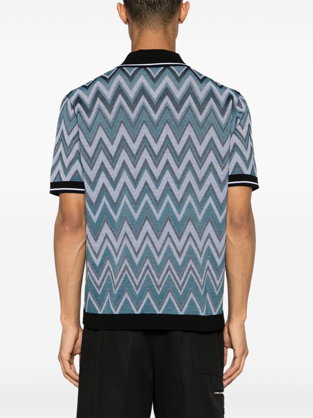 Shop Missoni Zigzag-woven Knitted Polo Shirt In 蓝色