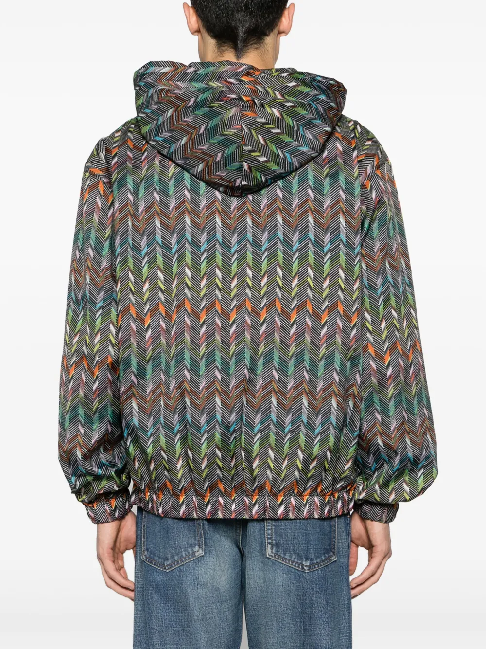 Shop Missoni Chevron-print Hooded Jacket In Black