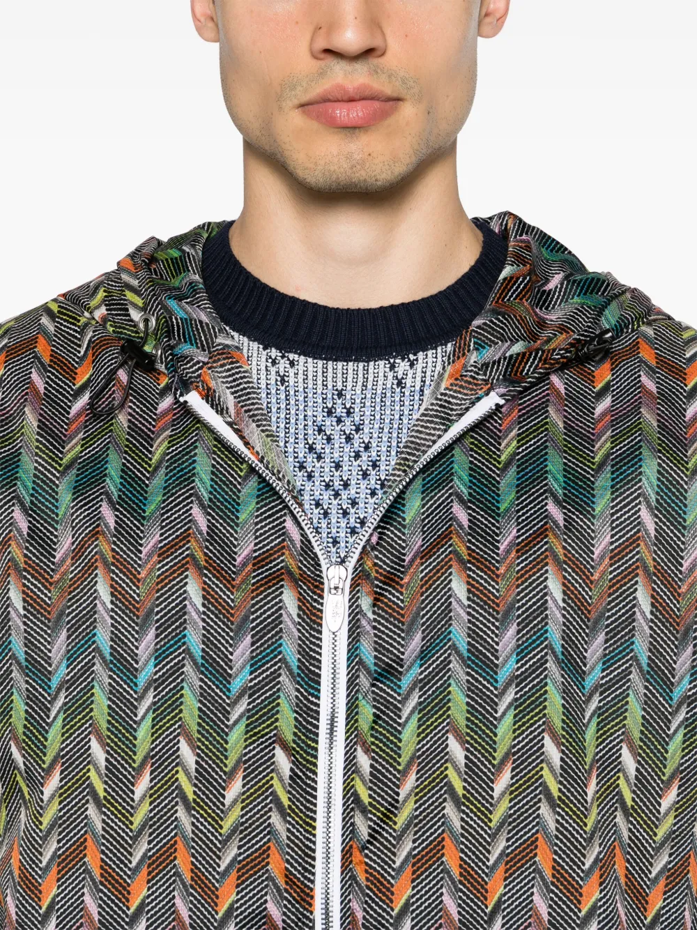 Shop Missoni Chevron-print Hooded Jacket In Black