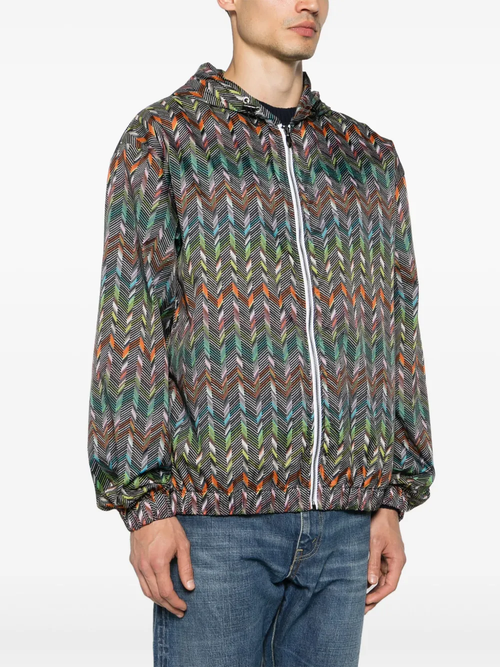 Shop Missoni Chevron-print Hooded Jacket In Black