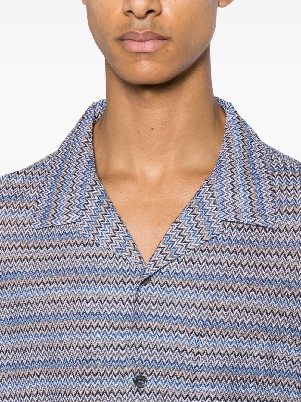 Shop Missoni Camp-collar Chevron-knit Shirt In Blue