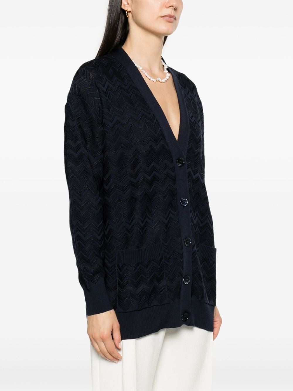 Shop Missoni Zigzag Crochet-knit Cardigan In Blue