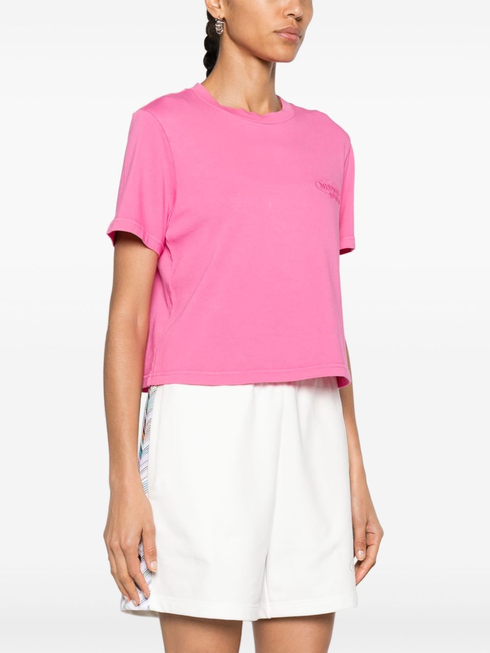 Shop Missoni Logo-embroidered Cotton T-shirt In Pink