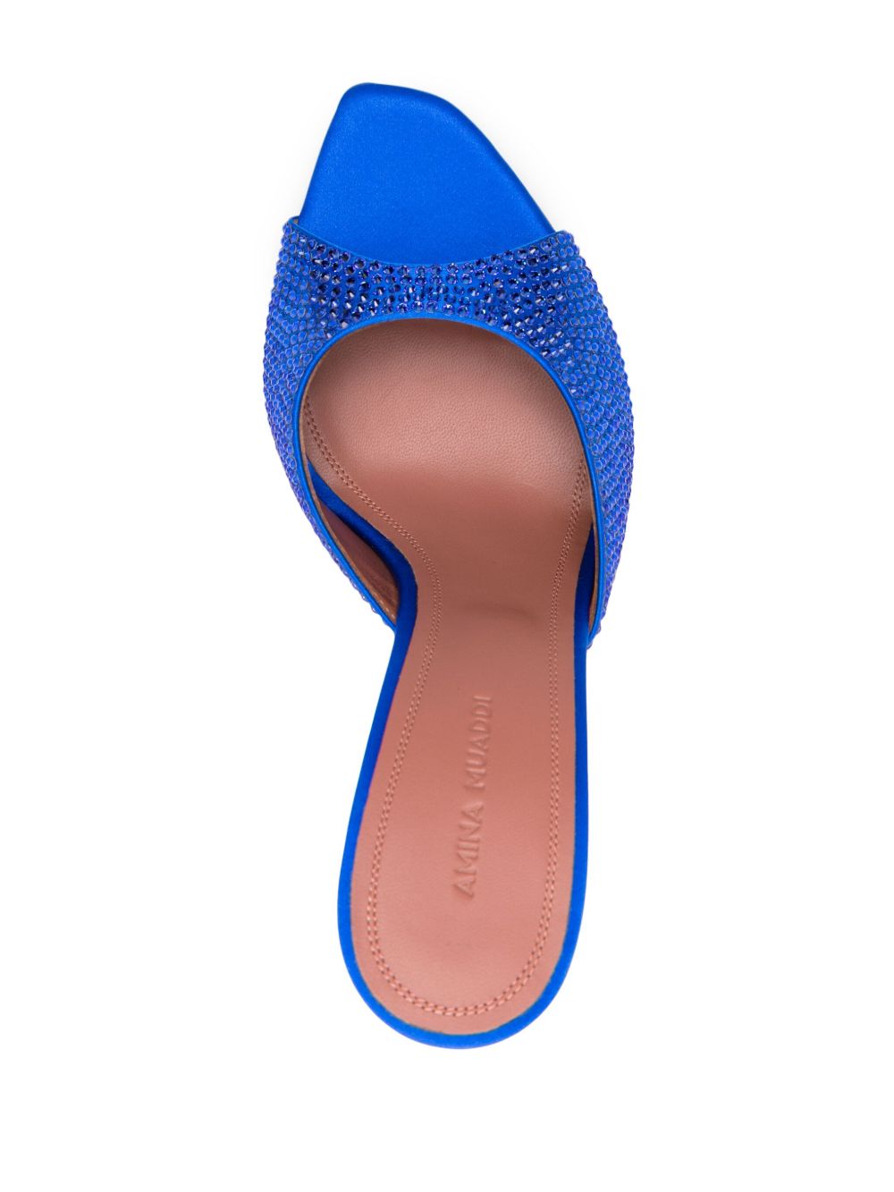 Shop Amina Muaddi Alexa 105mm Satin Mules In Blue