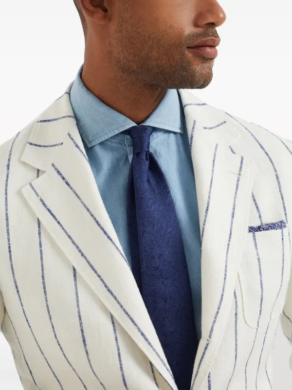 Brunello Cucinelli パターンジャカード シルクネクタイ | ブルー 