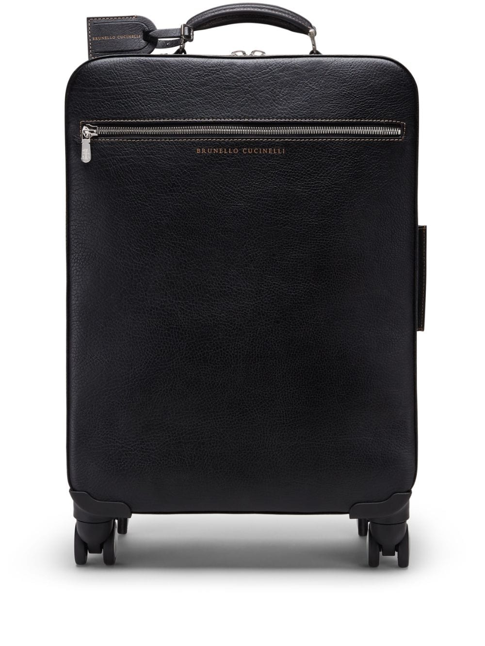 Brunello Cucinelli Logo-embossed Leather Suitcase In Black