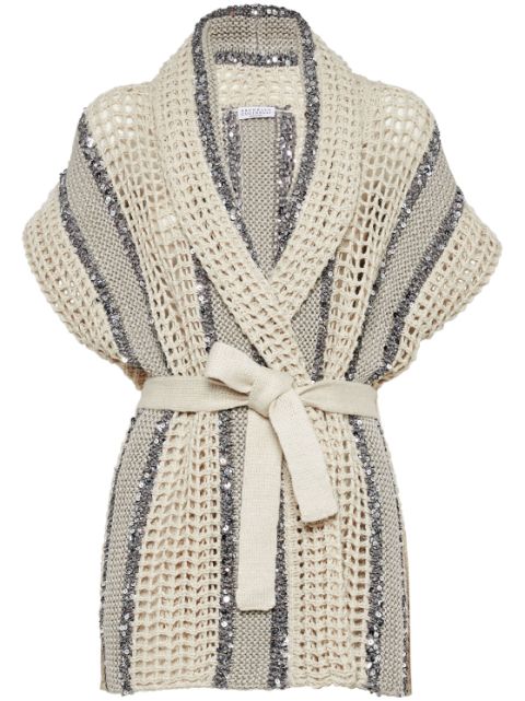 Brunello Cucinelli belted sequin-embellished cardigan