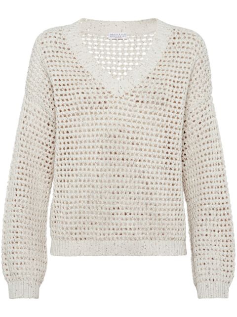 Brunello Cucinelli open-knit V-neck jumper Women