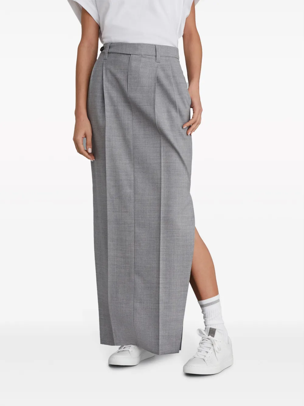 Brunello Cucinelli Maxi-rok van scheerwol Grijs